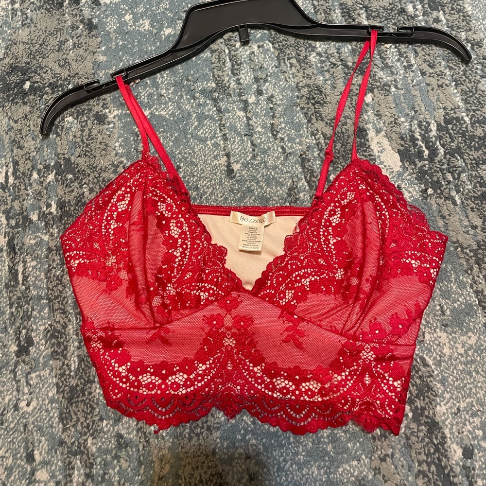 Red lace crop top